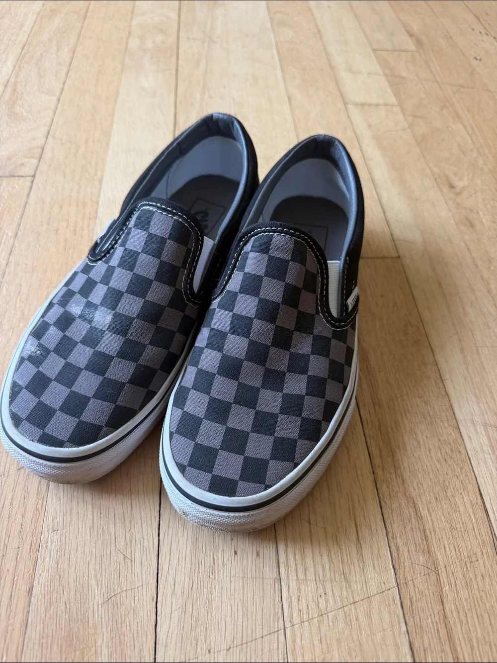 Vans Men’s Slip-On Checkerboard Canvas Loafers - Black & Gray